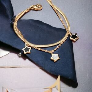 NEW 18K yellow gold plated double chain star bracelet jewelry B29A